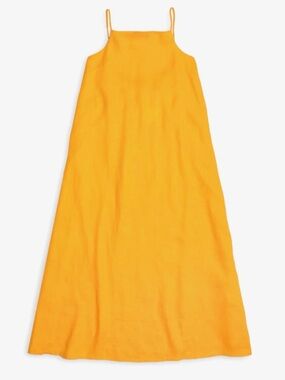 Desmond & Dempsey Square Neck Midi Dress in Sunshine Orange Linen